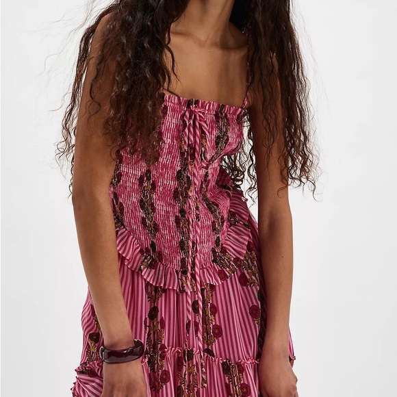 Free People Alejandra Midi Dress Pink Floral Tiered Size M-read - Picture 5 of 9
